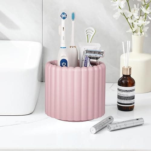Rotating Makeup Brush Holder Organizer with Removable Dividers, Pink | 7 Slots Make Up Brush Organizer 360 Spinning Cosmetic Storage Pen Holder for Desk, Vanity, Dresser thumbnail 7