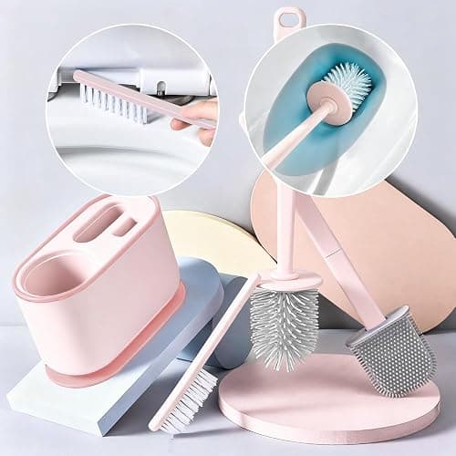 MOUMOUTEN Toilet Brush Set, Bathroom Accessories, Toilet Bowl Cleaners, Deep Cleansing Multifunctional Hanging Toilet Brush Set for Bathroom(Cherry Blossom Pink) thumbnail 6