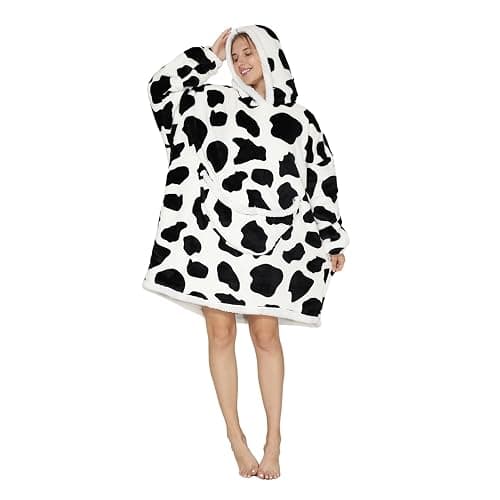 Deserthome Wearable Blanket Hoodie Oversized Hooded Blanket for Adult Women Super Soft Comfortable Warm Flannel Cow - Image 1