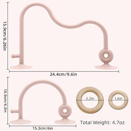Baby Sensory High Chair Suction Toys for Infant Toddlers 12 18 Months, Food Grade Silicone String with Oak Loop Montessori Educational Parent-Child Baby Bath Toy Gift for Birthday or Easter (Pink) thumbnail 3