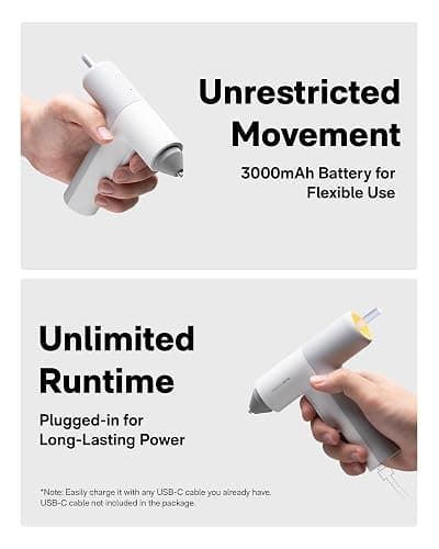 HOTO Cordless Auto Dispensing Glue Gun, Easyflow Hot Glue Gun with 40 Glue Sticks, 30s Fast Preheating, 3000mAh, Anti-Scald & Anti-Drip, Wireless/Wired, Ideal for DIY/Kids Crafts & Home Repairs thumbnail 7