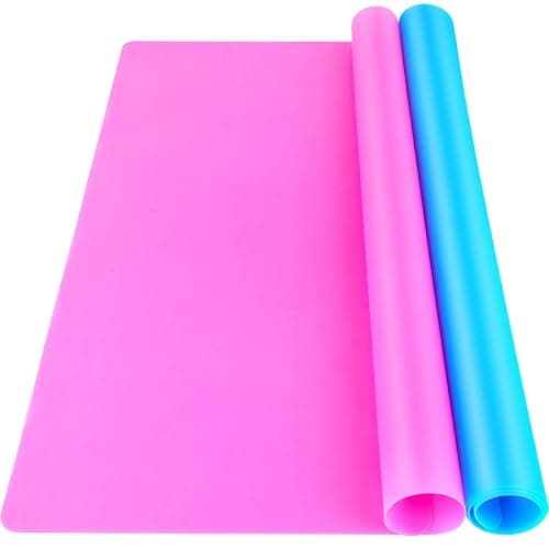 LEOBRO Silicone Mat for Resin Molds, 2 PCS 15.7" x 11.7" Playdough Mat, Silicone Mats for Crafts, Jewelry Resin Molds Mats, for Resin, Clay, Paint, Blue & Rose Red - Image 1