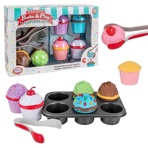 Popular Playthings Magnetic Bake & Play Cupcakes Toy Set, Pretend Cupcake Kitchen Kit for Kids, Gifts for Toddler Girls - 20 Pieces - Image 1