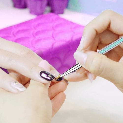 Nail Art Brushes Set, 5 Pcs Double End Nail Art Brushes Kit Professional Manicure Tools Kit with Painting Dotting Line Pen for Nail Art Design (Purple, White, Black, Blue, Pink) thumbnail 6