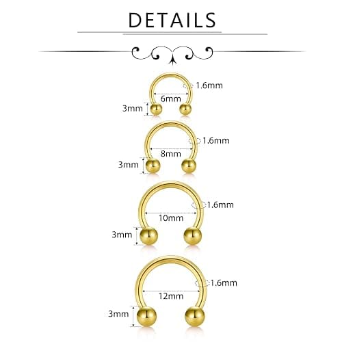 D.Bella 16G 18G 20G Horseshoe Septum Rings Surgical Steel Nose Piercing Jewelry Cartilage Helix Tragus Earring Hoop Eyebrow Lip Retainer for Women Men 6mm 8mm 10mm 12mm thumbnail 3