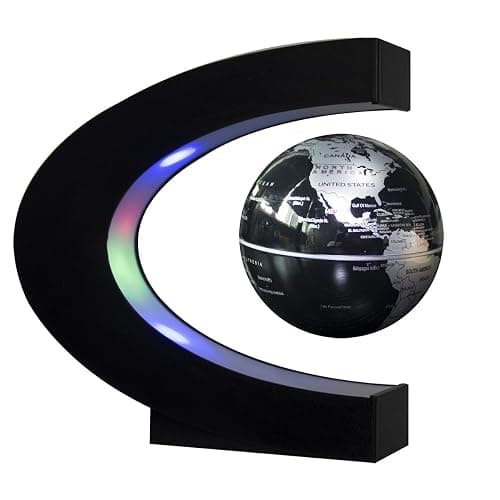 Senders Floating Globe with LED Lights C Shape Magnetic Levitation Floating Globe World Map for Desk Decoration (Black-Silver) - Image 1