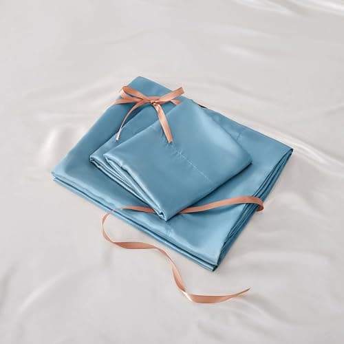 BEDELITE Satin Sheets Queen Size Bed Set, Airy Blue, 4 Pieces | Luxury Silky Bed Sheets, 15 Inch Deep Pocket, Similar to Silk, Soft and Cooling, Reduces Friction, Gentle on Hair and Skin thumbnail 7