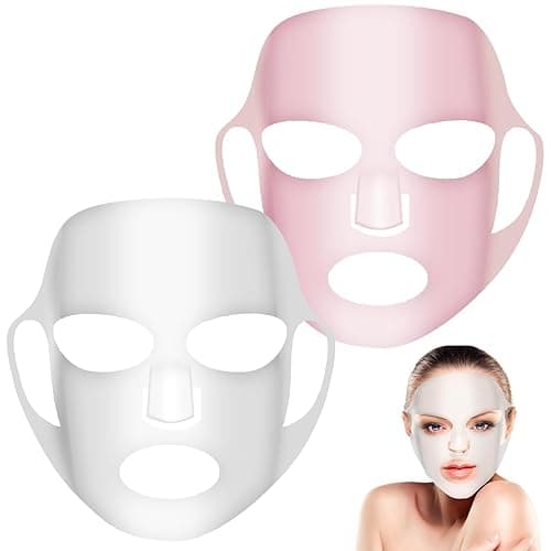 COMNICO 2 Sheets Silicone Face Mask Cover, Reusable Anti-Wrinkle Face Mask Holder Moisturizing 3D Facial Mask Cover Prevent Evaporation Falling Skincare Beauty Spa (Transparent+ Pink) - Transparent + Pink