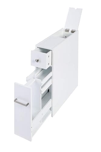 Spirich Slim Bathroom Storage Cabinet, Free Standing Toilet Paper Holder, Bathroom Cabinet Slide Out Drawer Storage, White - Image 1