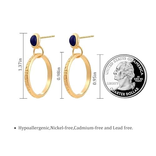Watforsh Lapis Lazuli Studs Blue Earrings for Women, with Gold Boho Circle Dangle Hoop Earrings, Western Vintage Style Jewelry thumbnail 4
