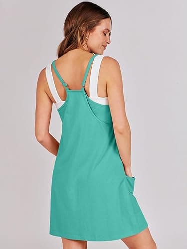 Prinbara Women Athletic Tennis Dress Summer Workout Sports Mini Romper Dress Built in Shapewear Shorts Sundress 2025 Outfits - Lake Blue - Small thumbnail 4