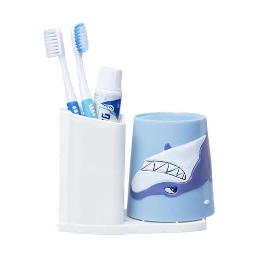 Lily's Home Kids Toothbrush Holder - 3D Shark Tumbler & Organizer Set - Fun Bathroom Storage Decor - Blue/White Design - Kids Bathroom Accessories - Space-Saving Holder for Toothbrush/Toothpaste thumbnail 7