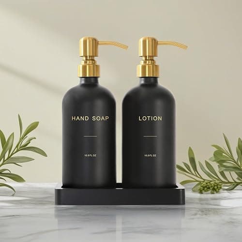 Prus Waso Soap Dispenser Bathroom Set, Hand and Lotion Dispenser with Stainless Steel Pump, Perfect for Black and Gold Bathroom Decor. (Gold & Black) thumbnail 2