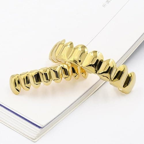 JINAO Grillz Teeth Men - Grills for Your Teeth 8 Top & Bottom Set, 18K Gold-Plated Brass Dental Grills with Molding Bars, Unisex Hip-Hop Rapper Costume Accessory thumbnail 2