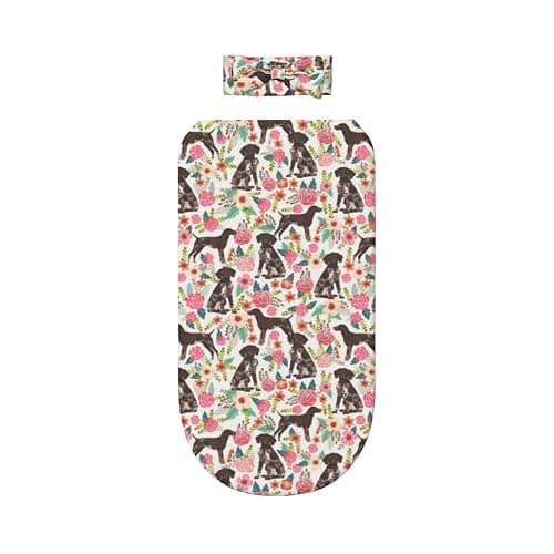 German Shorthaired Pointer Dogs Flower Floral Newborn Swaddle Blanket with Headband Set Soft Nursery Shower Gift Set for Unisex Baby - Image 1