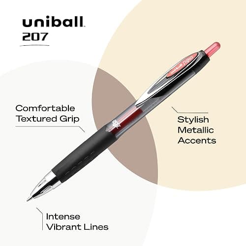uni-ball® 207™ Retractable Fraud Prevention Gel Pens, Medium Point, 0.7 mm, Black Barrels, Red Ink, Pack Of 12 thumbnail 4