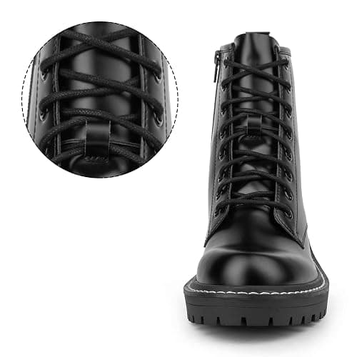 ICHIGO Women’s Fashion Ankle Booties Causal 8-Eye Side Zipper Lace-up Combat Boots thumbnail 2