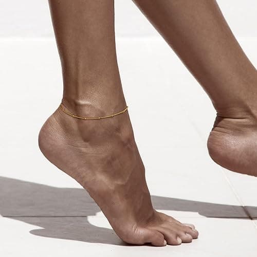 CANNCI 14K Gold Waterproof Anklets for Women and Men Charm Ankle Bracelets Jewelry for Everyday Wear Sizes 9-11 Inches thumbnail 6