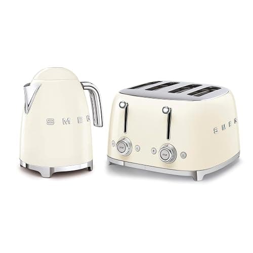 Smeg 50’s Style Retro Range Breakfast Set, 1.7L 3000W Kettle and Multi-Functional Control 4-Slice 2000W Toaster, Cream, KLF03CRUK/ TSF03CRUK - Image 1