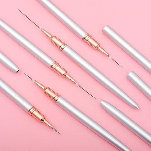 ZEOHBETY Metallic Nail Art Brushes, 5Pcs Nail Art Liner Brushes, Painting Art Design Brush Set Nail Dotting Drawing Tool for Long Lines, Thin Details, Fine Drawing Sizes 4/8/12/20/25mm, Sliver thumbnail 4