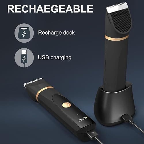 OLOV Electric Body Hair Trimmer - Groin Trimmer for Men - Bikini Trimmer Women - Wet/Dry Shaver Groomer, Replaceable Ceramic Blade Heads, USB Recharge Dock, Waterproof Hygiene Razor,Black thumbnail 6