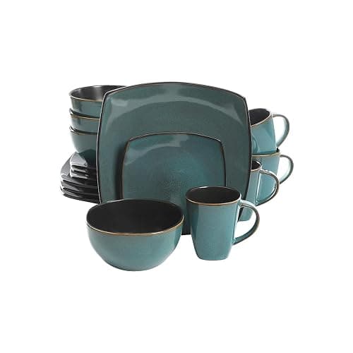 Gibson Elite Soho Lounge 16 Piece Reactive Glaze Dinnerware Set, Soft Square, Teal Green, Service for 4 (16pc) - Image 1