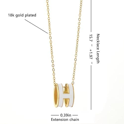 AIMADE H Necklace for Women18K Gold Plated Classic Letter Design Cute Fashion Necklace Pendant Jewelry Gifts for Women - Gold-White thumbnail 2