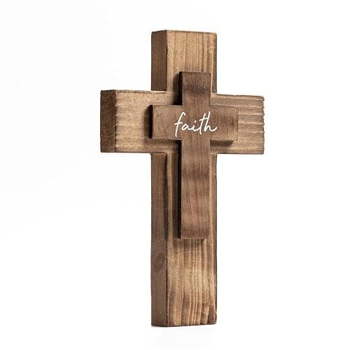 OKSQW Wall Wooden Cross Christians Cross Spiritual Religious Cross Gifts With Hook On Hanging Wall Or Table With Faith For Church Home Room Decoration For Christmas Cross (5 colors available) - Faith - Image 1