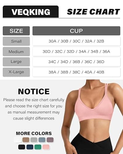 VEQING Seamless V-Neck Women Sports Bras, Padded Cross Back Wireless Low Impact Workout Yoga Bras for Small Chests, 3 Pack thumbnail 6