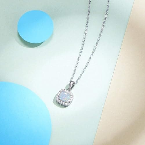 FANCIME Sterling Silver Created White Opal Necklace/Earrings Halo Pendant Stud Leverback Dangle Earrings Cubic Zirconia CZ Fire Opal Fine Jewelry for Women thumbnail 2