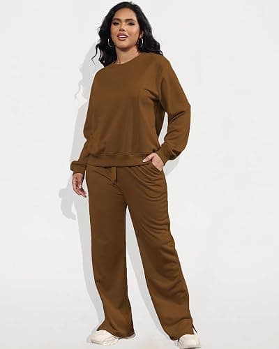 MOEENCN Women 2 Piece Outfits Sweatsuit Lounge Sets Casual Travel Sweatshirt And Wide Leg Tracksuit Matching Set thumbnail 3