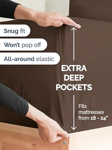 Extra Deep Pocket Queen Sheet Set - 4 Piece Breathable & Cooling Bed Sheets - Hotel Luxury Sheet Set - Ultra Soft, Wrinkle Free & Comfy - Easily Fits Extra Deep Mattresses - Deep Pocket Brown Sheets thumbnail 3