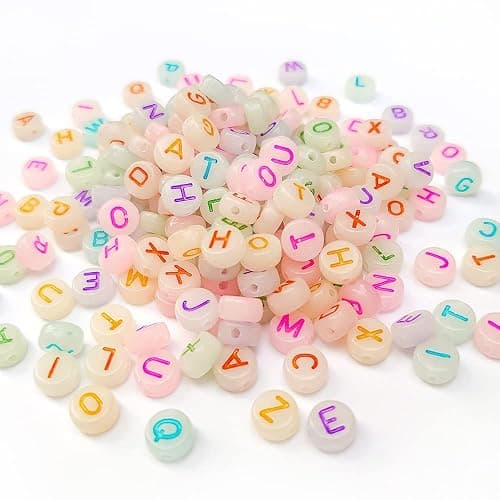 500+ Pieces 4x7mm White Luminous Round Acrylic Alphabet Letter Beads A-Z Mixed Plastic Shape Loose DIY Beads for Jewelry Making Bracelets Necklaces Key Chains (Luminous Colorful on White) thumbnail 3
