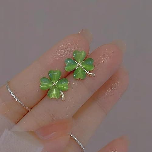 St Patricks Day Earrings for Women, Trendy Statement Four Leaf Clover Shamrock Earrings Stud, St Patricks Day Outfits & Shirt Accessories for Women thumbnail 4