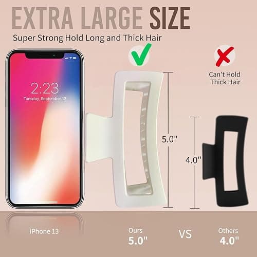 5 Inche Black and White Extra Large Claw Clips for Thick and Long Hair, 4 Pack Xl Jumbo Oversized Matte Non-slip Rectangle Hair Clips for Women, Big Strong Hold Jaw thumbnail 2