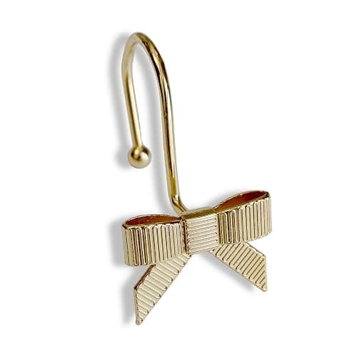 Dylrauoza Shower Curtain Hooks, Gold Bow Metal Rust Proof, 12 Pack Decorative Shower Rings for Bathroom - Image 1