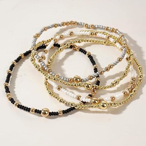 SHINUS BOHO 14K Gold Plated Beaded Bracelets Stack Set for Women,Stretch Boho Colorful Beads Ball Jewelry Friendship Summer Trendy thumbnail 5