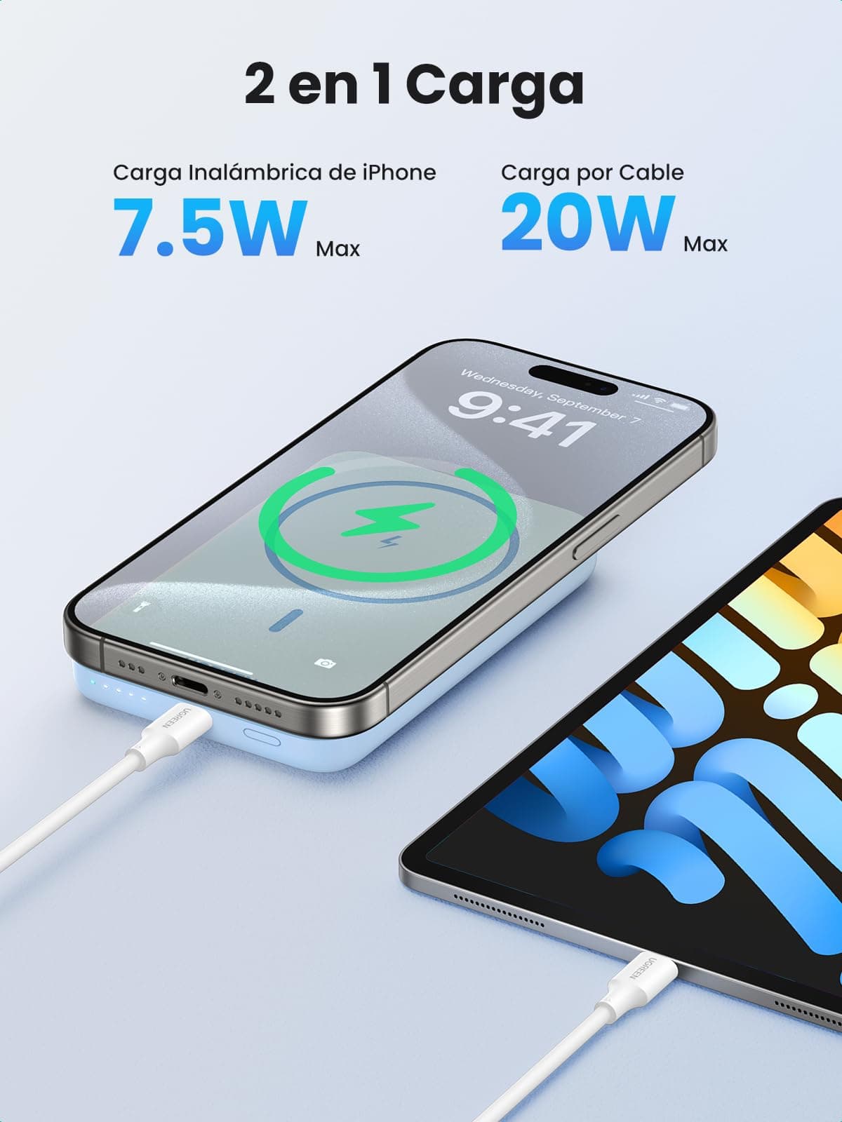 UGREEN 10000mAh Power Bank Inalámbrico PD 20W Carga Rápida, Cargador Portátil USB C Magnético, Batería Externa Compatible con iPhone 16/15/14 Serie, Galaxy, Xiaomi, iPad, LG, Azul thumbnail 5