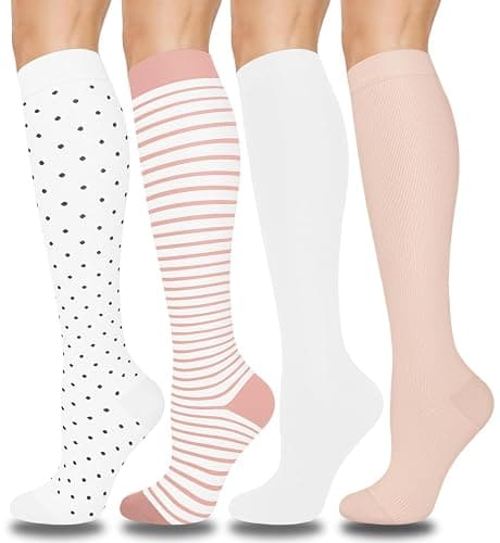 4 Pairs Copper Compression Socks for Men&Women(15-20mmHg), Compression Stocking for Swelling Running Hiking Travel Nursing - Image 1