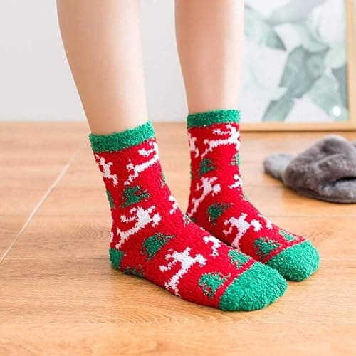 Gellwhu Christmas Fuzzy Socks for Women Girls Gifts Cute Fun Cozy Fluffy Winter Warm Slipper Xmas Holiday Socks thumbnail 4
