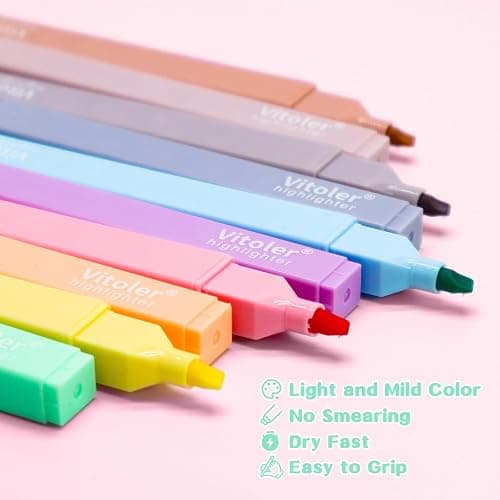 Vitoler 10Pcs Aesthetic Highlighters, Chisel Tip Marker Pens,Assorted Color Candy Highlighters,No Bleed Bible Highlighter,Cute Pastel Highlighter for Journaling Planner Notes School Supplies thumbnail 5