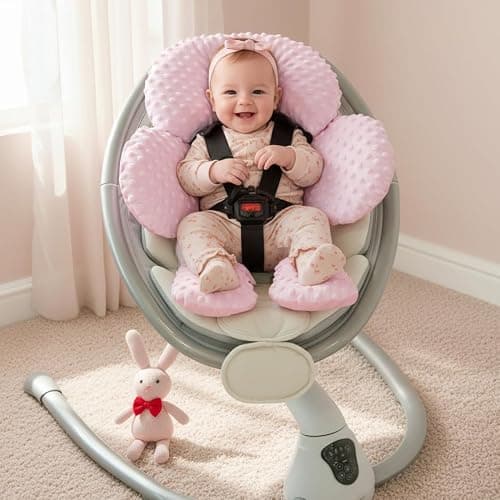 Pro Goleem Infant Car Seat Head Neck Body Support, Ultra-Soft Minky and Microfiber Newborn Car Seat Insert, Perfect for Car Seat, Stroller, 2-in-1 Reversible, Girls, Pink thumbnail 2