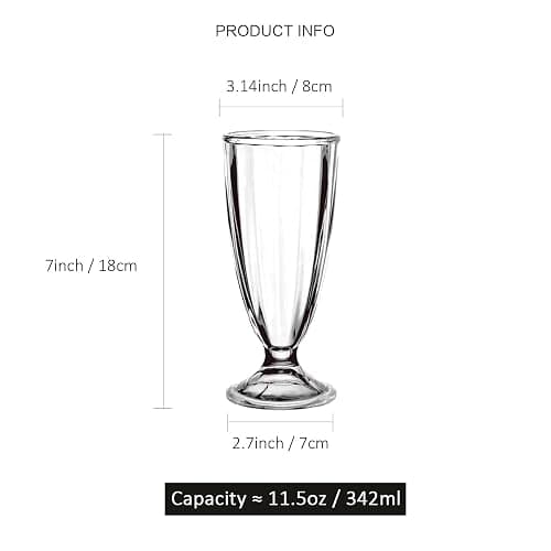 binsakao Milkshake Glasses Cups Soda Fountain with Spoons, Milk Shake, Ice Cream Soda Glass Set of 2 (11.5 oz, Clear) thumbnail 3