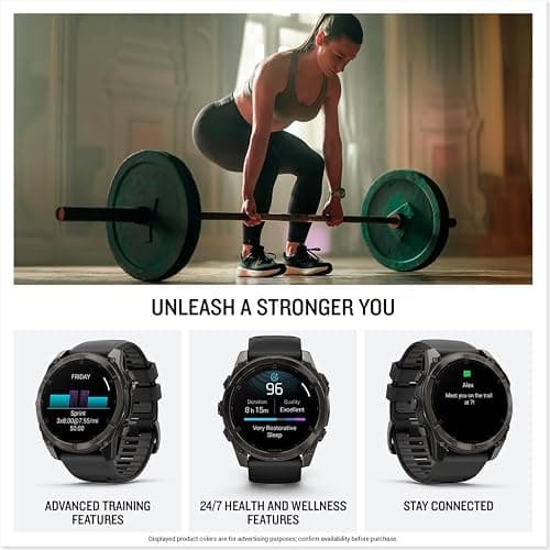 Garmin fēnix® 8 – 51 mm, AMOLED, Sapphire, Premium Multisport GPS Smartwatch, Long-Lasting Battery Life, Dive-Rated, Built-in LED Flashlight, Carbon Gray DLC Titanium with Pebble Gray Band thumbnail 4