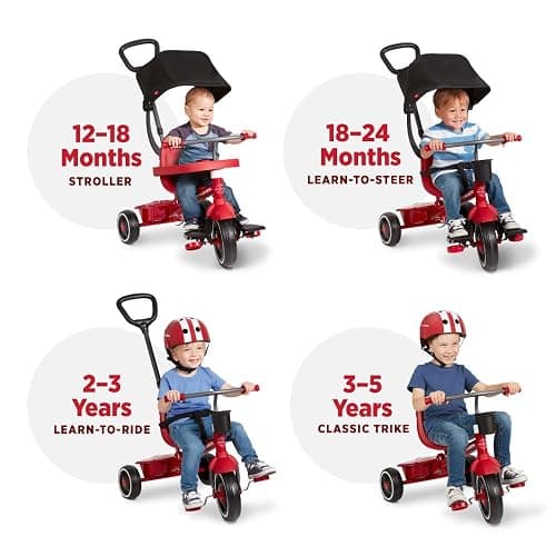 Radio Flyer 4-in-1 Pedal & Push Stroll ’N Trike, Ages 1-5, UV Canopy, Red | Toddler Tricycle & Stroller, High-Density Foam Tires, Parent Push Handle, Removable Tray, (Amazon Exclusive) thumbnail 4