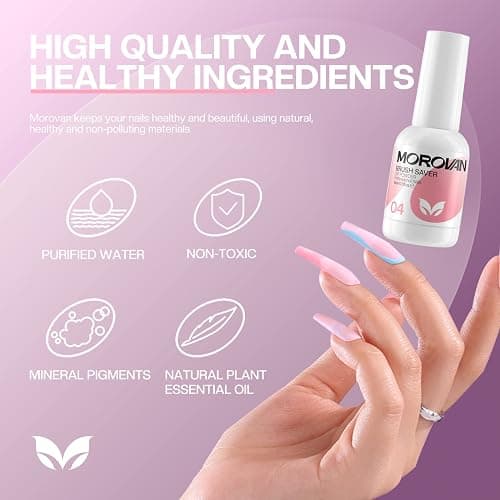 Morovan Dip Powder Liquid Set with Activator Base Top Coat and Dipping Powder Brush Saver 4pcs 0.5oz for Dip Nail Kit thumbnail 3