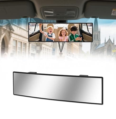 HmmtyRack Rear View Mirror, Chrome Anti-glare Panoramic Rear Mirrors Universal 10 Inch Convex Car Interior Clip on Extra Big Wide Angle Rearview Mirror Extender to Reduce Blind Spot for Car SUV - Image 1