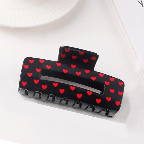 Valentine’s Day Hair Claw Clips for Thick or Thin Hairs, 1 Pack Black Red Heart Design Hair Clips No-Slip Claw Clips for Valentine’s Day Hair Accessories Acrylic Large Square Hair Jaw Clip for Women thumbnail 7