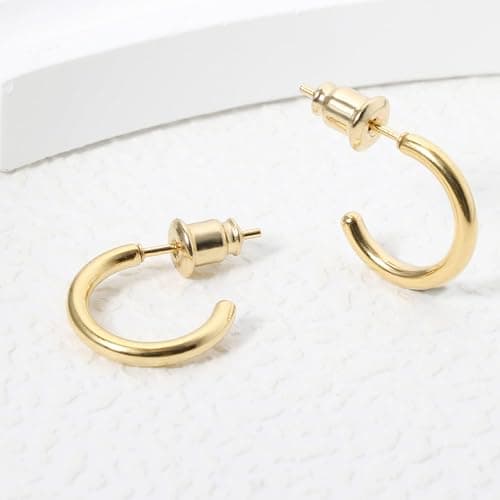 Minimalist Hoops for Women - 14K Gold Open Huggie Hoop Earrings, Hypoallergenic Tiny Hoops in Gold and Silver (Set of 1-5 Pairs) - 14K Gold - 10mm (1 Pairs) thumbnail 3