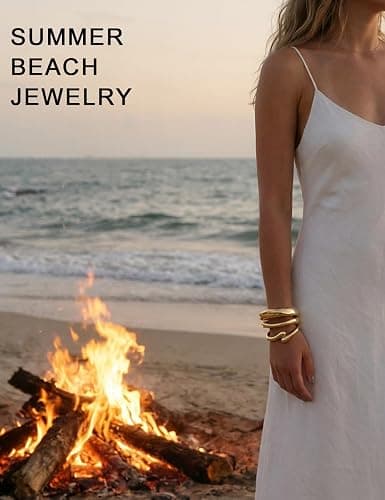 Chunky Gold Bangle Bracelets for Women, Dainty 14k Gold Plated Big Stackable Bangles Set, Trendy Statement Cuff Bracelet Stack Fashion Jewelry Gifts thumbnail 7